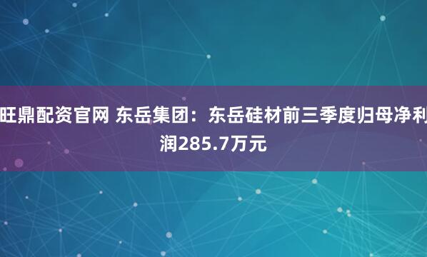 旺鼎配资官网 东岳集团：东岳硅材前三季度归母净利润285.7万元